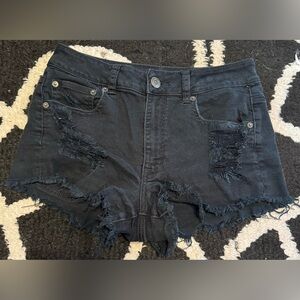 American Eagle Hi-Rise Festival Black Distressed Jean Shorts Size 8